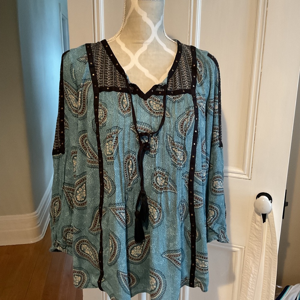 Style & Co. Petite Bohemian Blue Paisley Women's Top